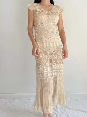 1920s Ecru Lace Dress - S
