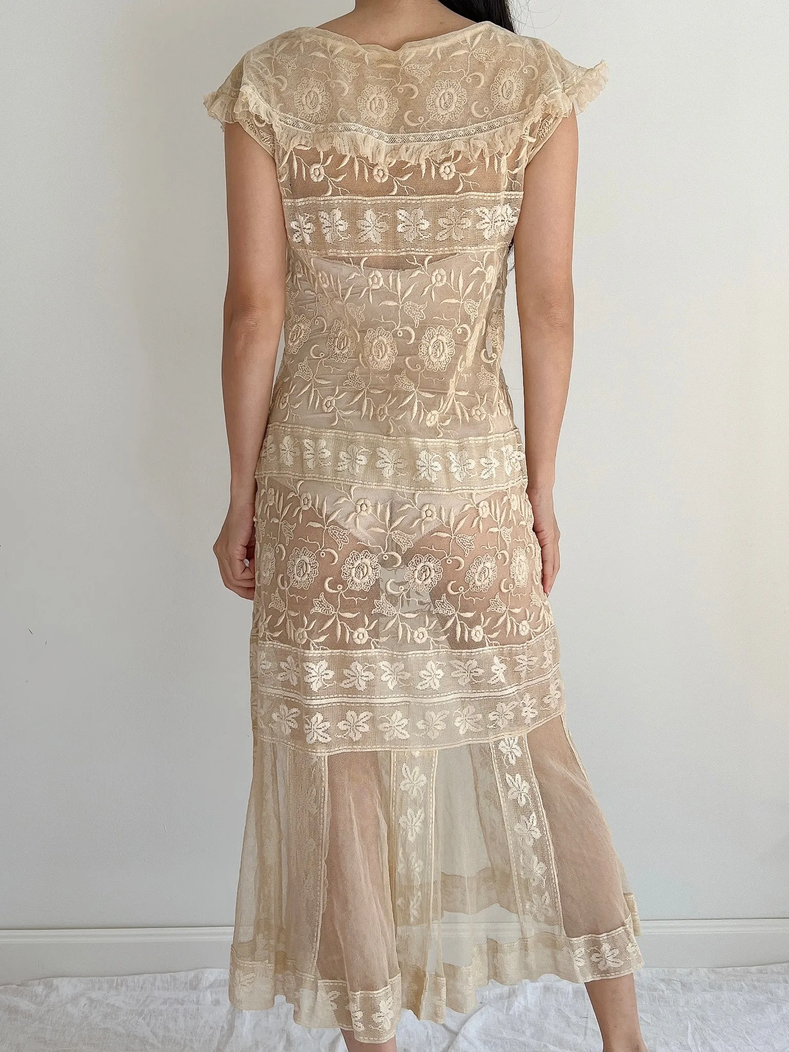 1920s Ecru Lace Dress - S