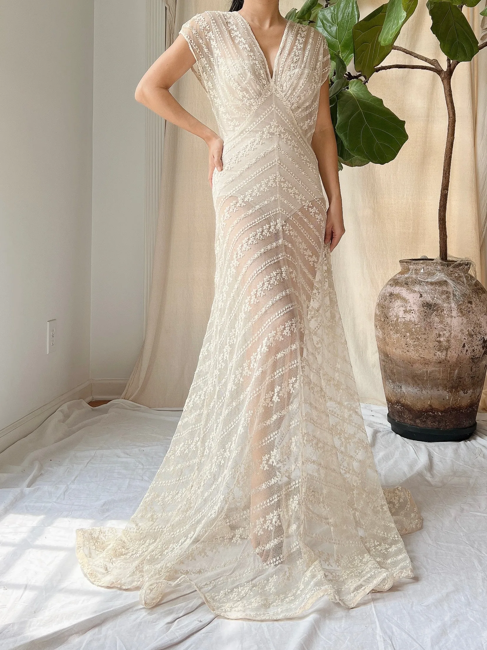 1930s Needle Lace Gown - S