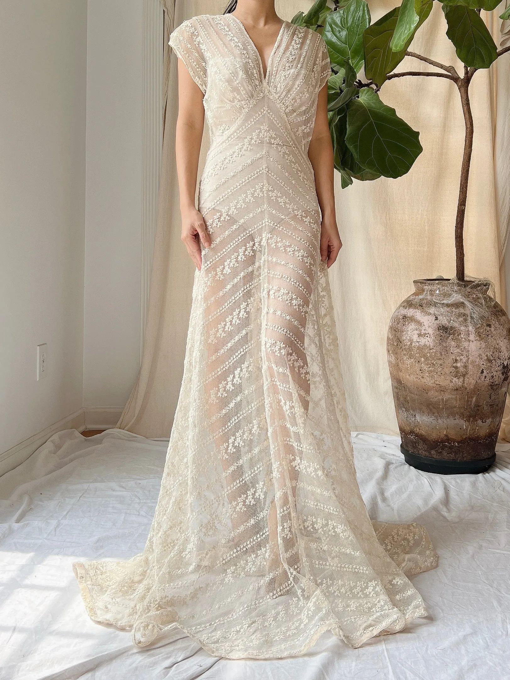 1930s Needle Lace Gown - S