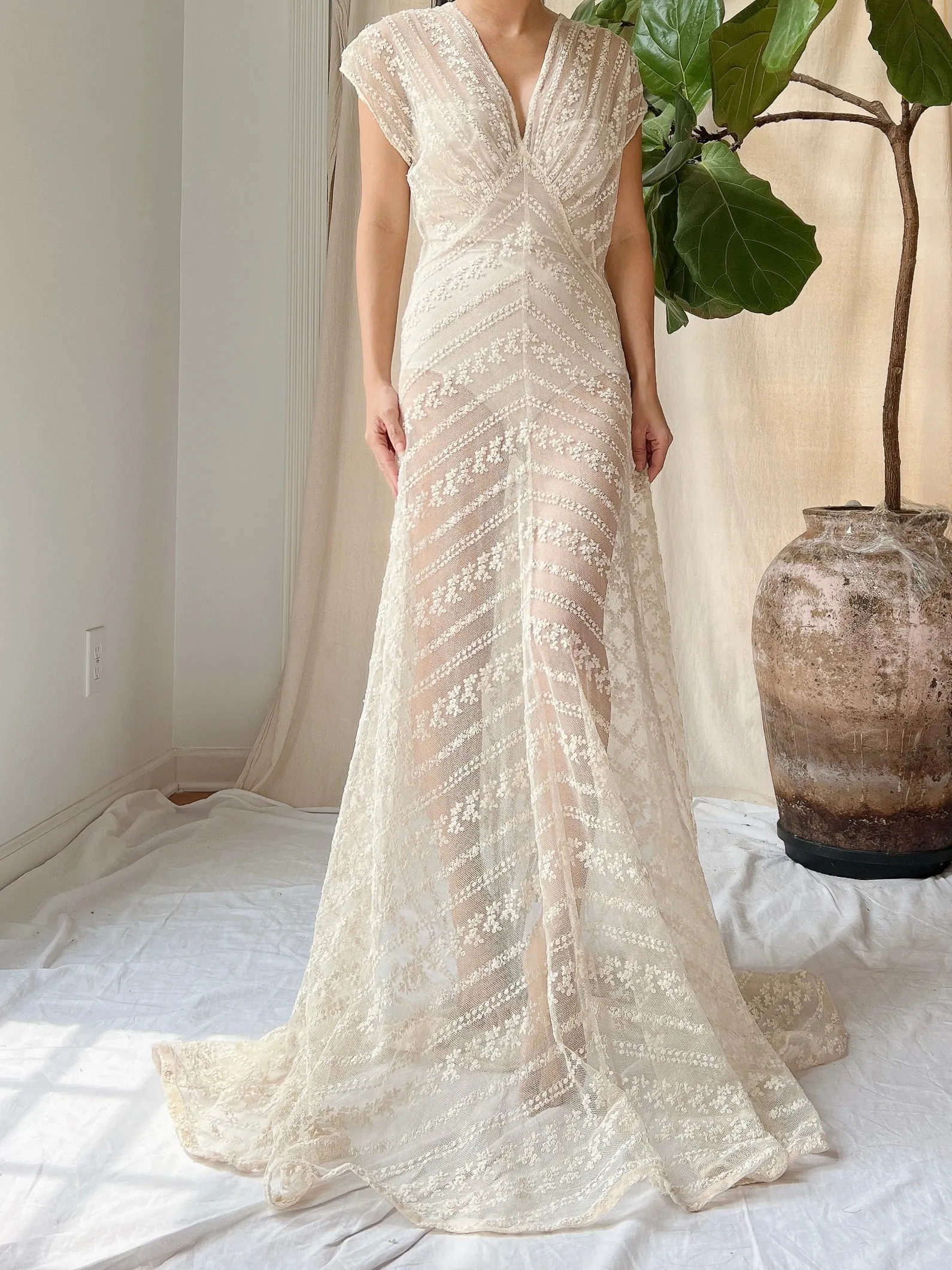 1930s Needle Lace Gown - S