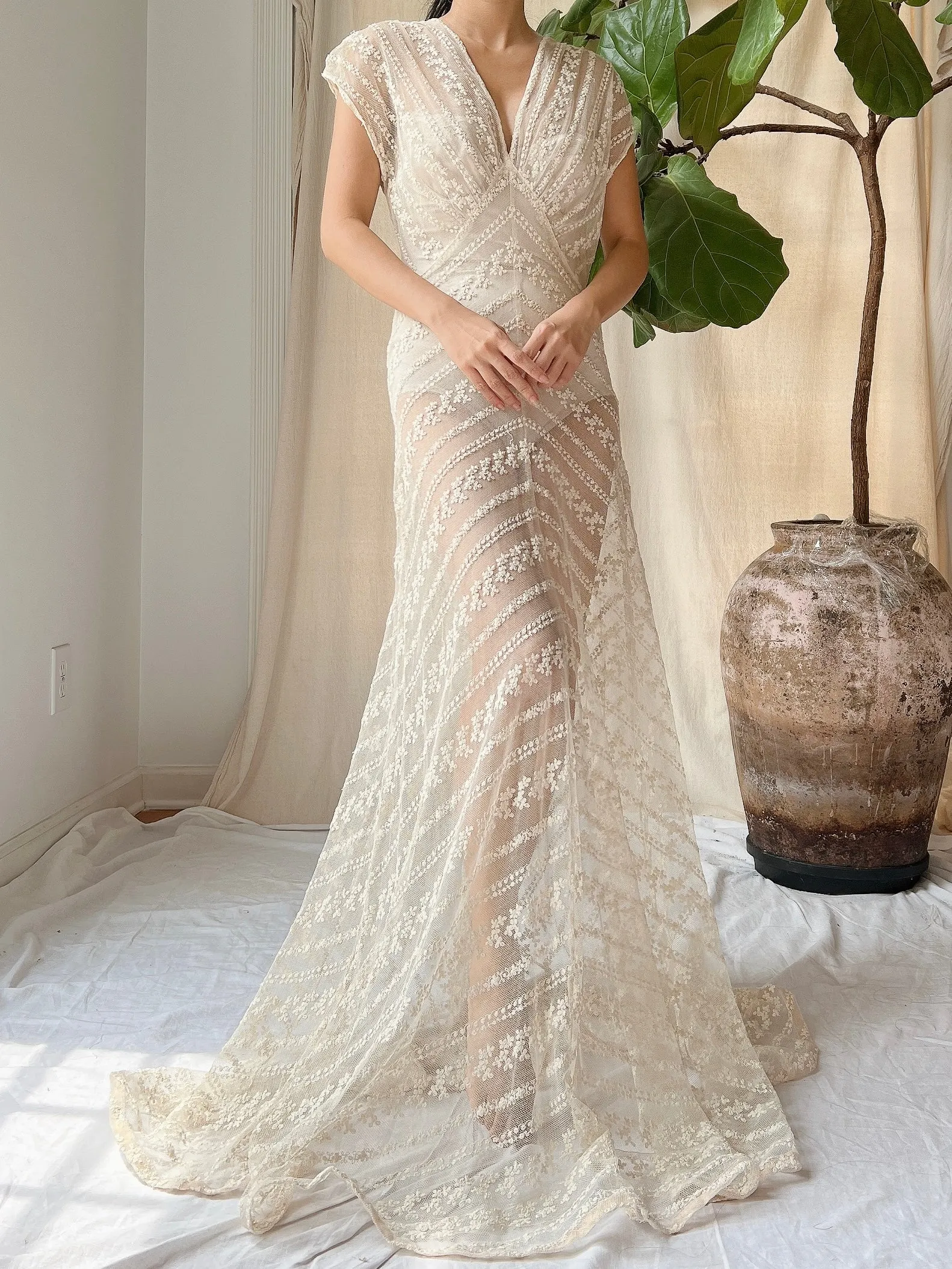 1930s Needle Lace Gown - S