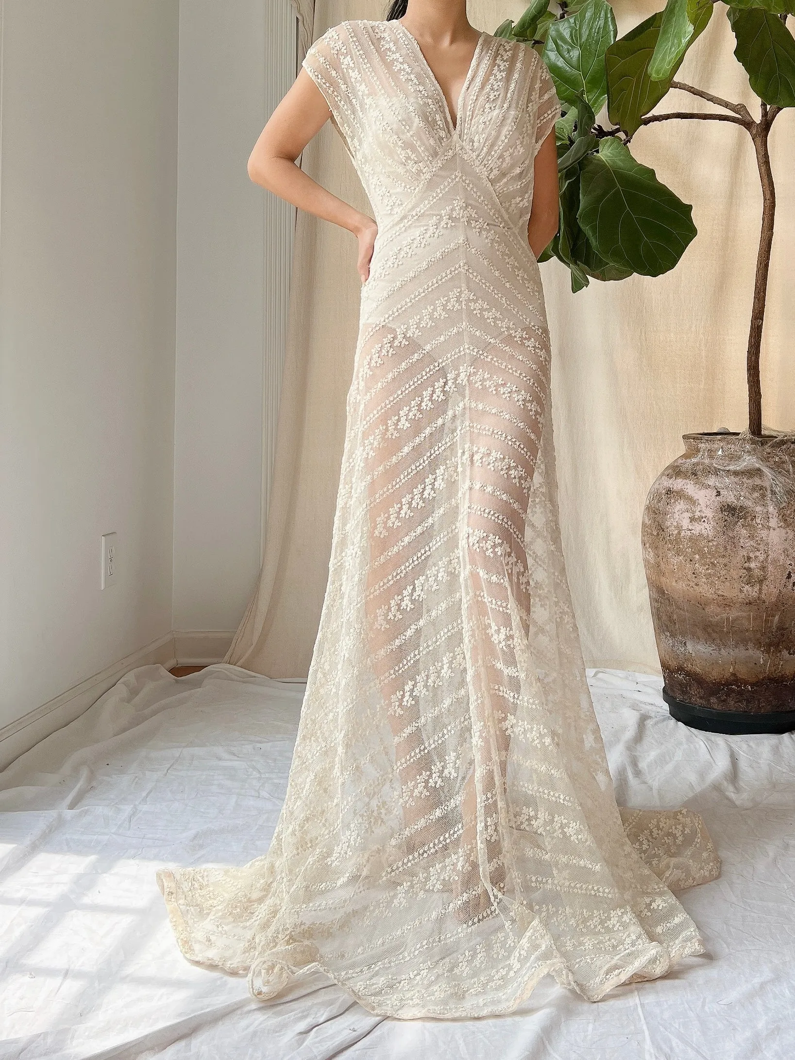1930s Needle Lace Gown - S