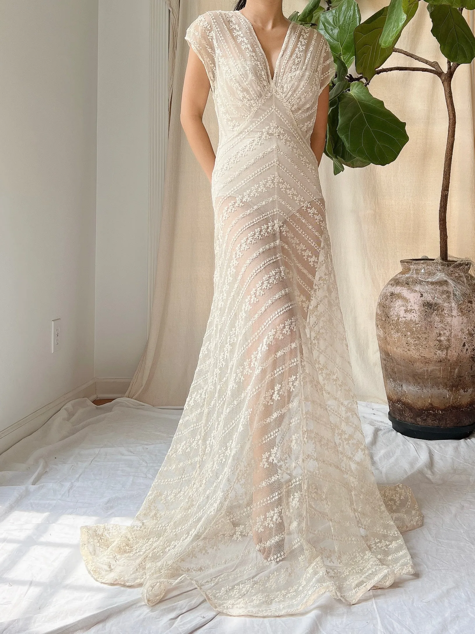 1930s Needle Lace Gown - S
