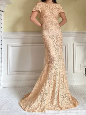 1930s Peach Lace Gown - S