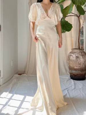 1930s Silk Short Sleeves Gown - S