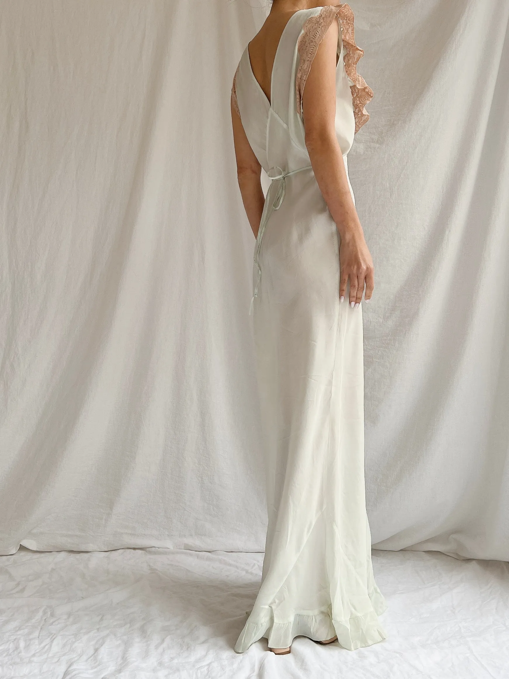 1930s Silk/Rayon Celadon Slip Gown - M