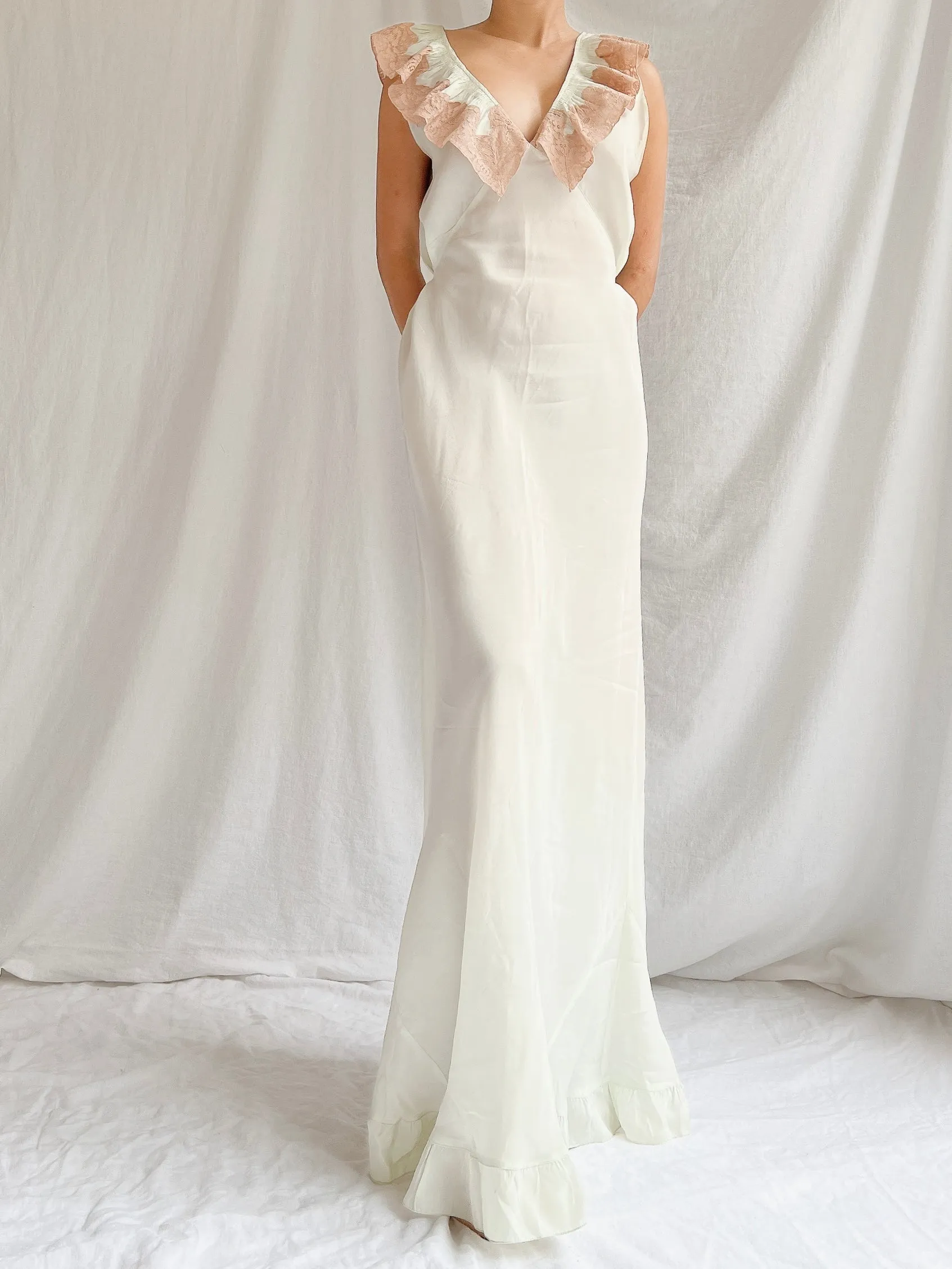 1930s Silk/Rayon Celadon Slip Gown - M