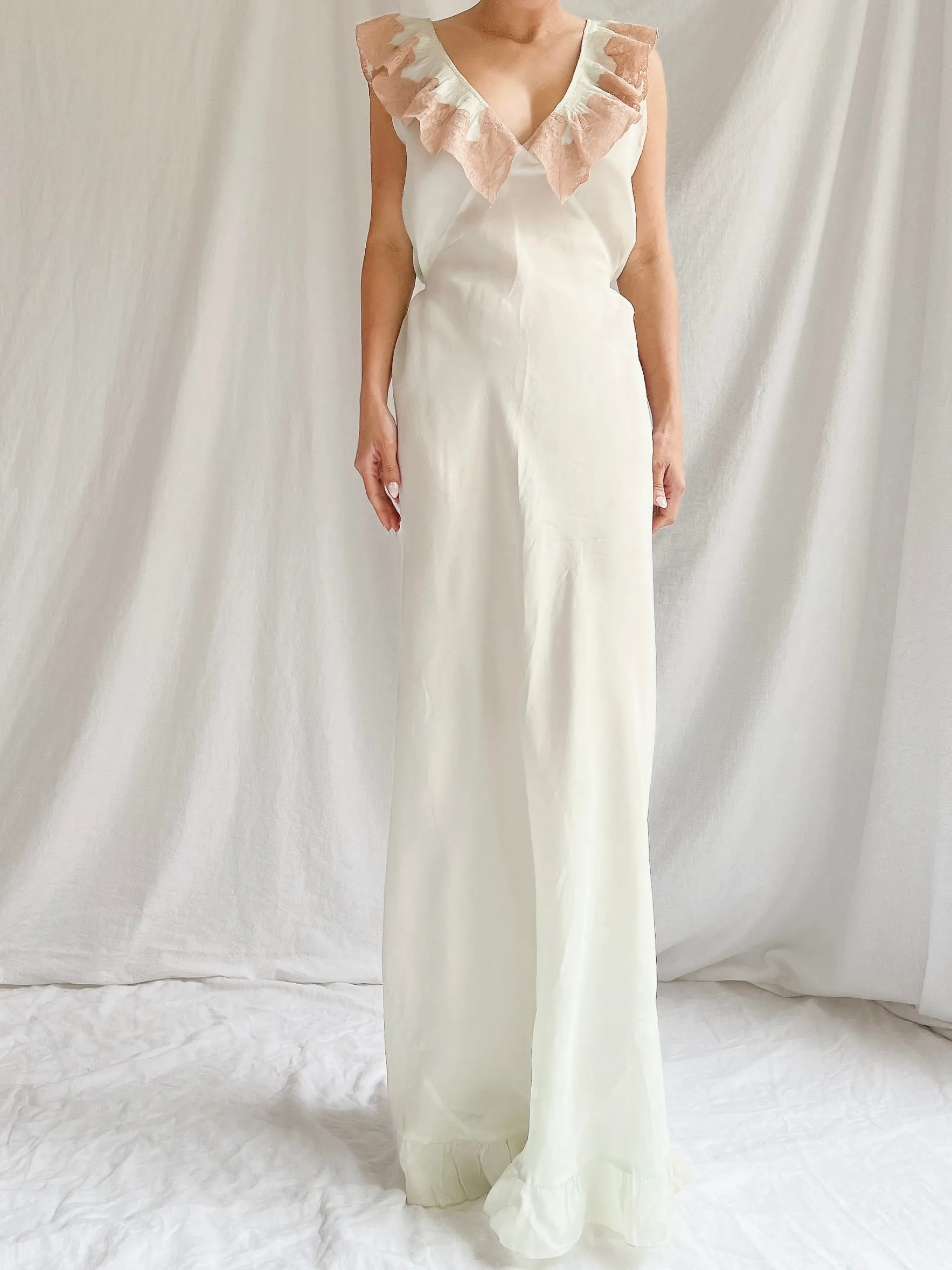 1930s Silk/Rayon Celadon Slip Gown - M