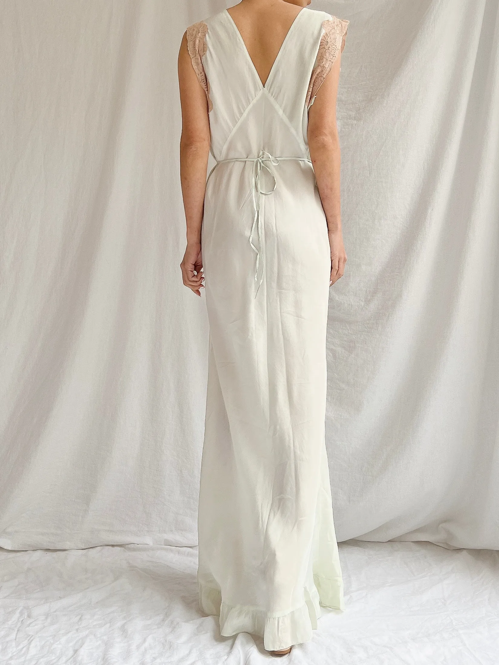 1930s Silk/Rayon Celadon Slip Gown - M