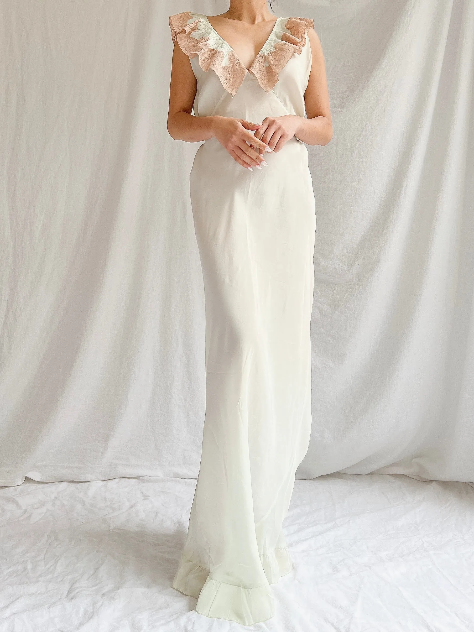 1930s Silk/Rayon Celadon Slip Gown - M