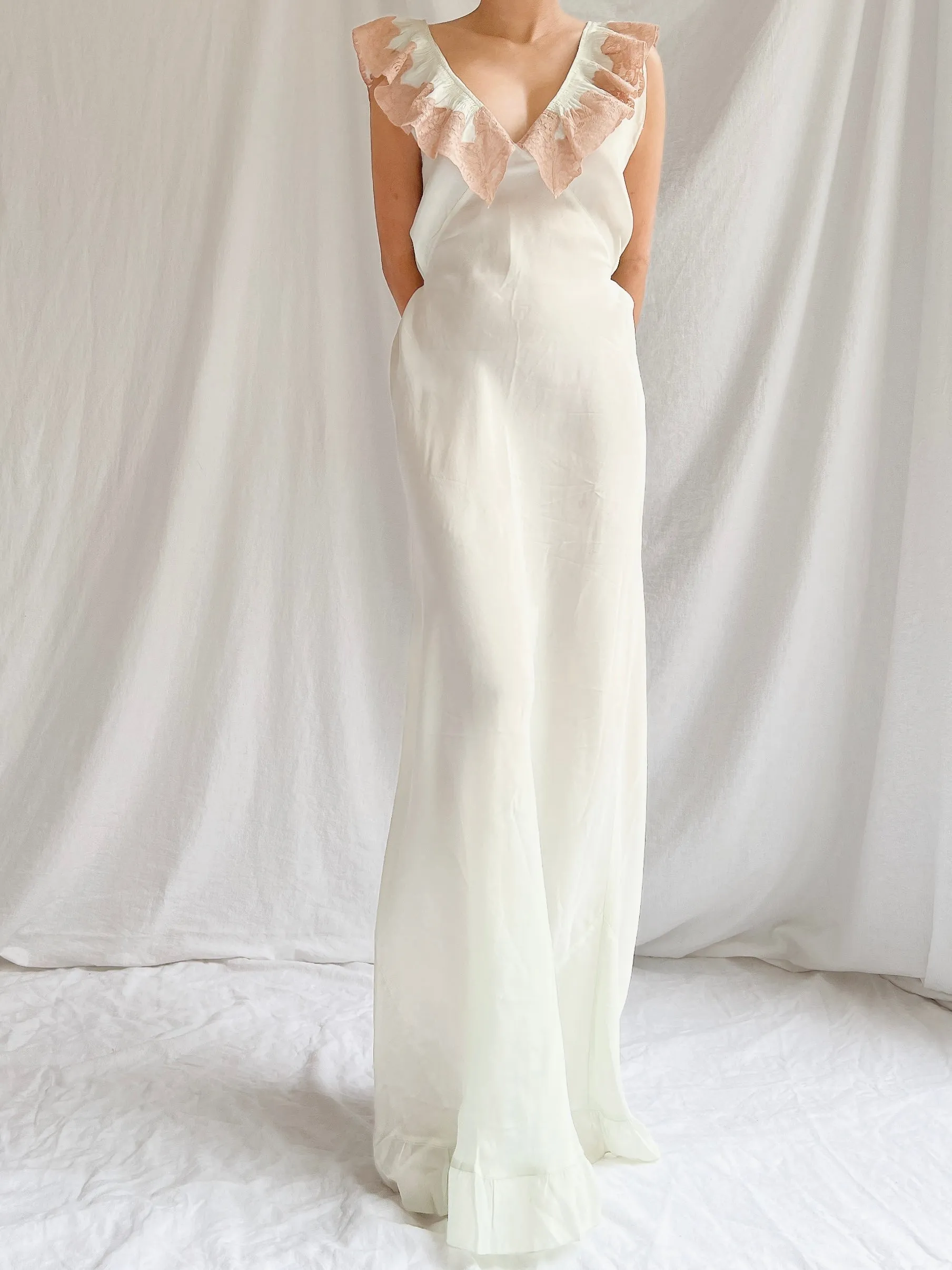 1930s Silk/Rayon Celadon Slip Gown - M