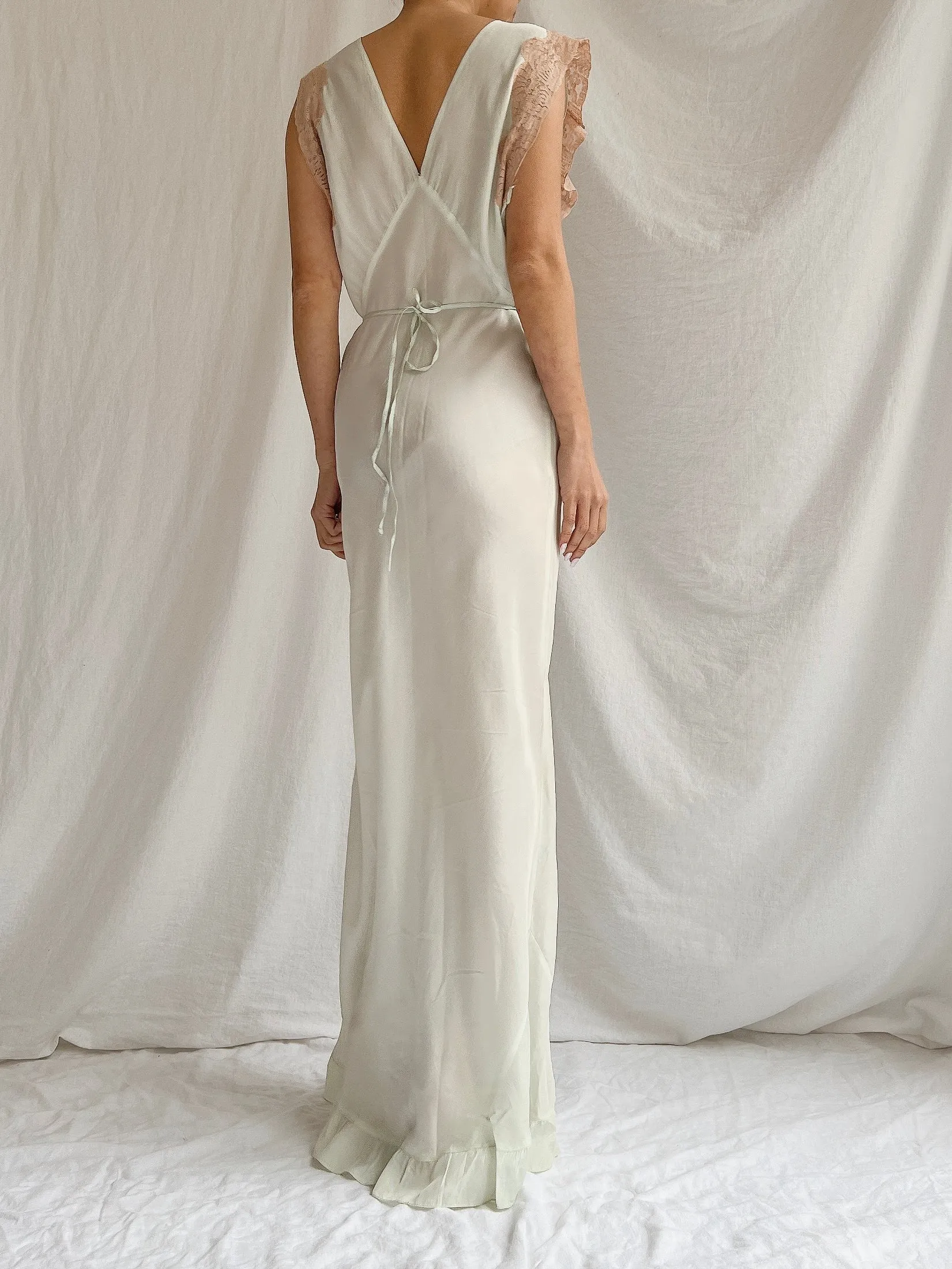 1930s Silk/Rayon Celadon Slip Gown - M