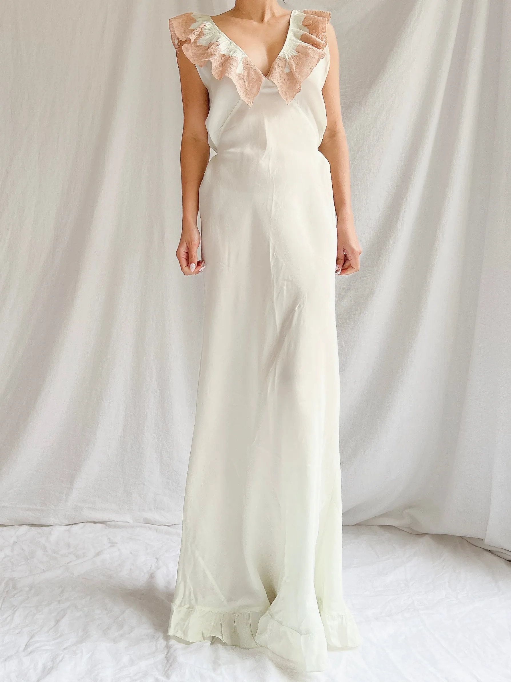 1930s Silk/Rayon Celadon Slip Gown - M