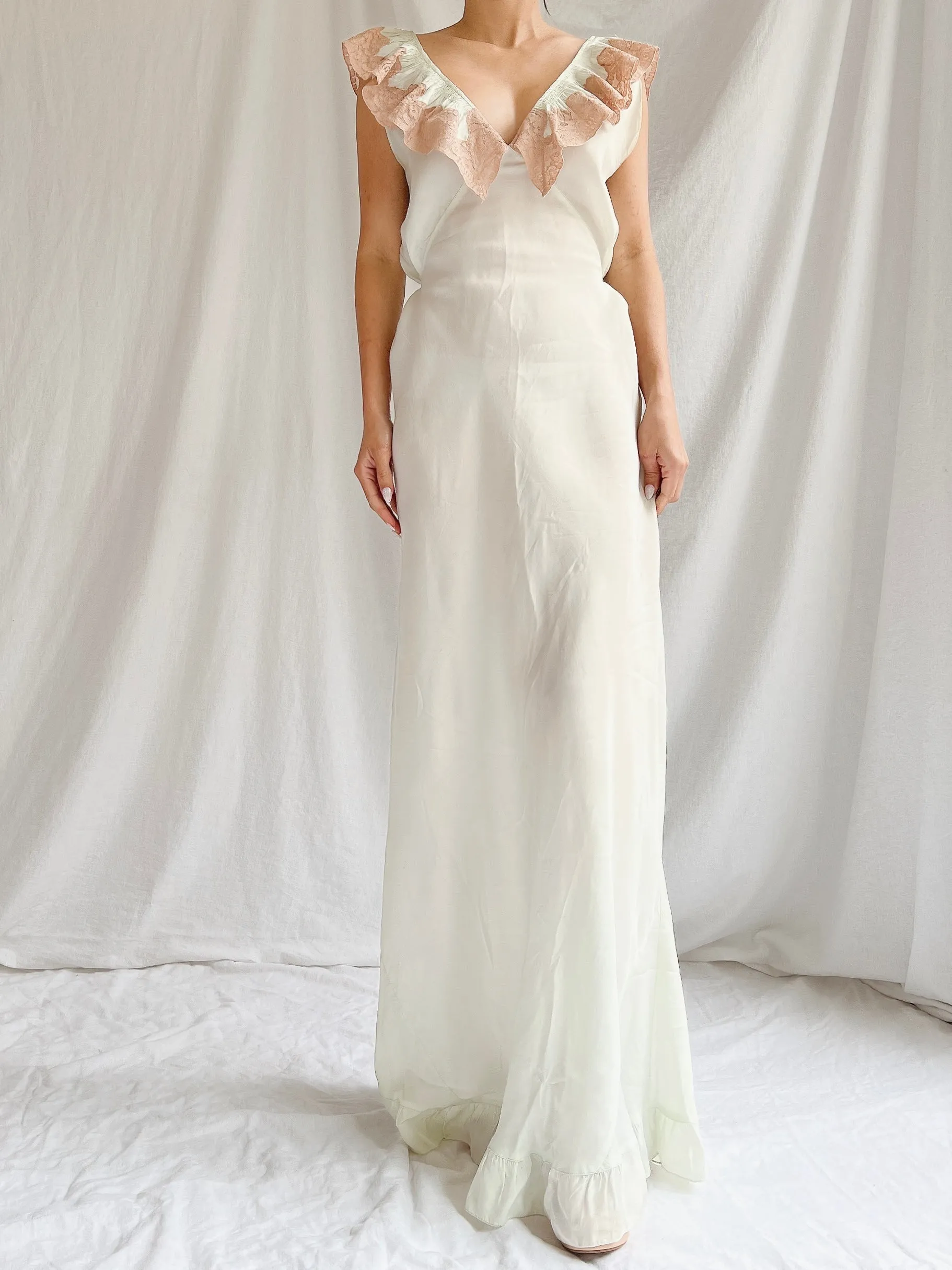 1930s Silk/Rayon Celadon Slip Gown - M