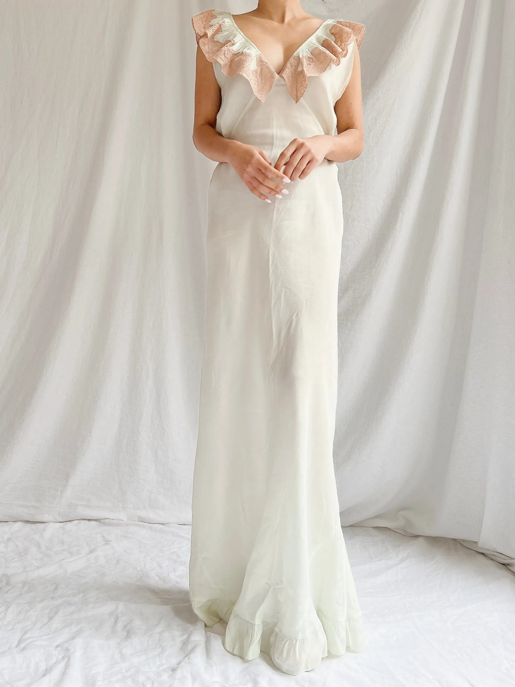 1930s Silk/Rayon Celadon Slip Gown - M