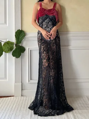 1930s Velvet and Lace Gown - S