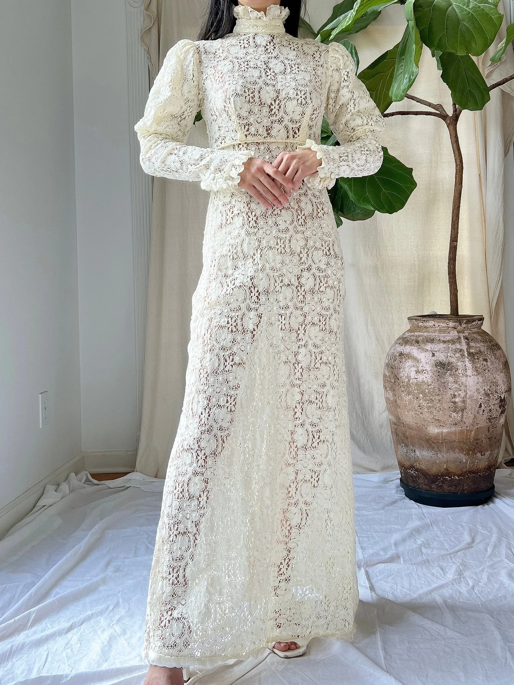 1960s Crochet Lace Gown - XXS