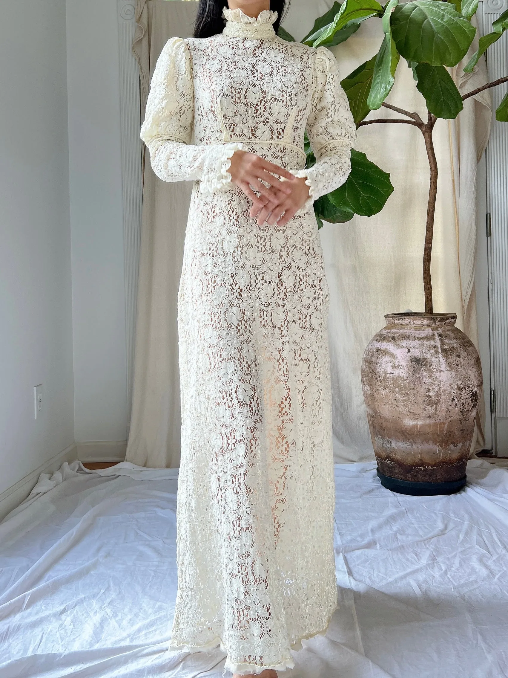 1960s Crochet Lace Gown - XXS