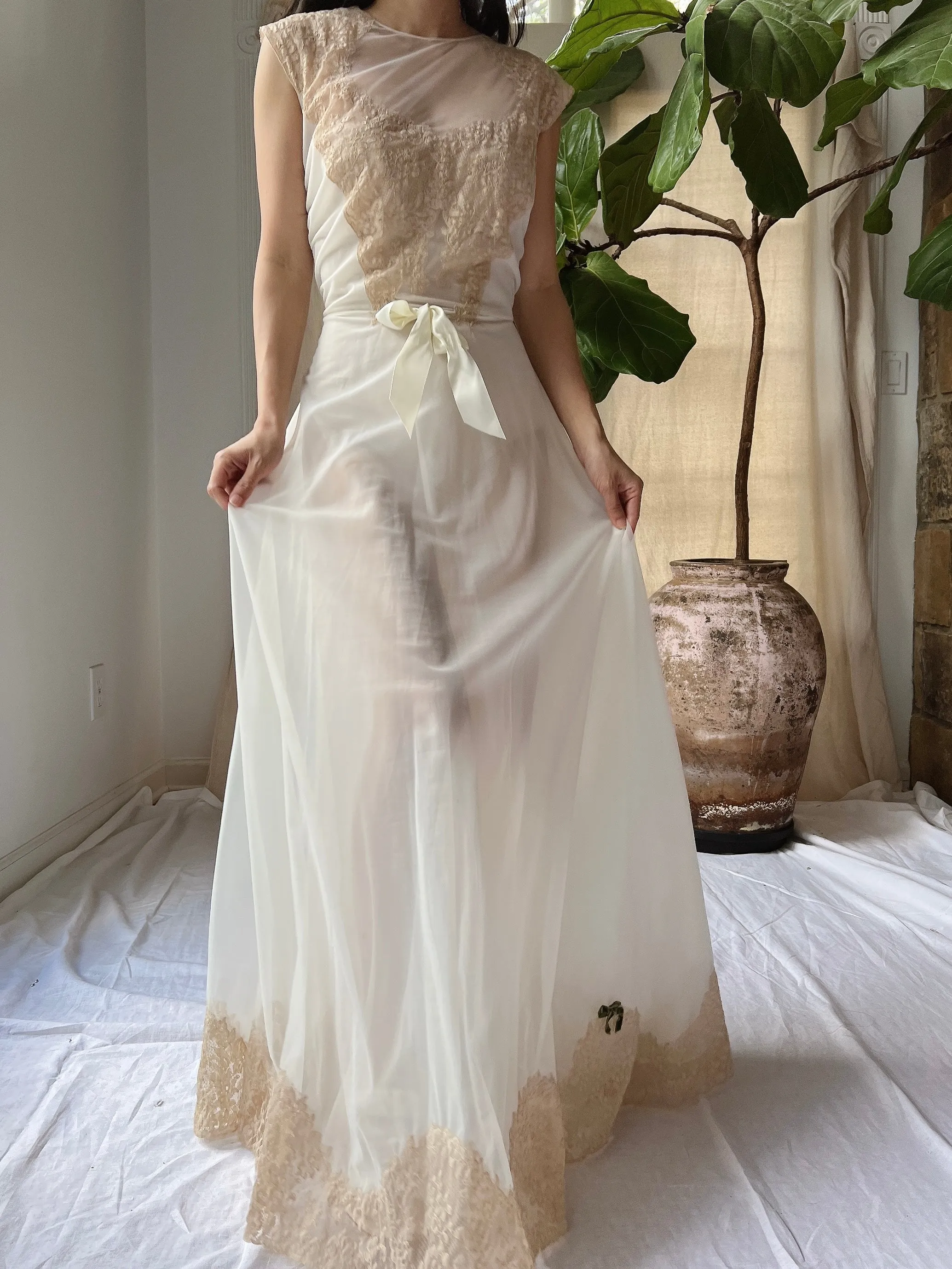 1960s Lace Nylon Slip Gown - XS