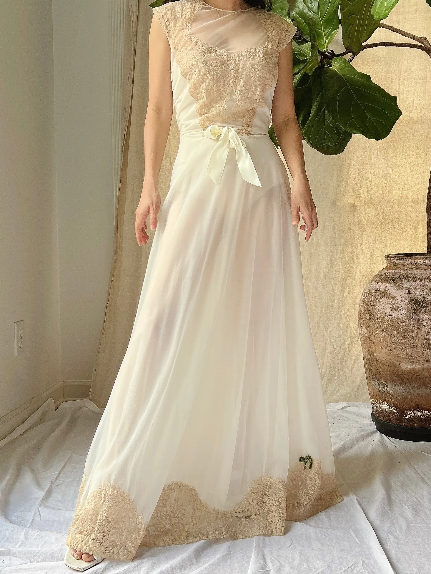 1960s Lace Nylon Slip Gown - XS