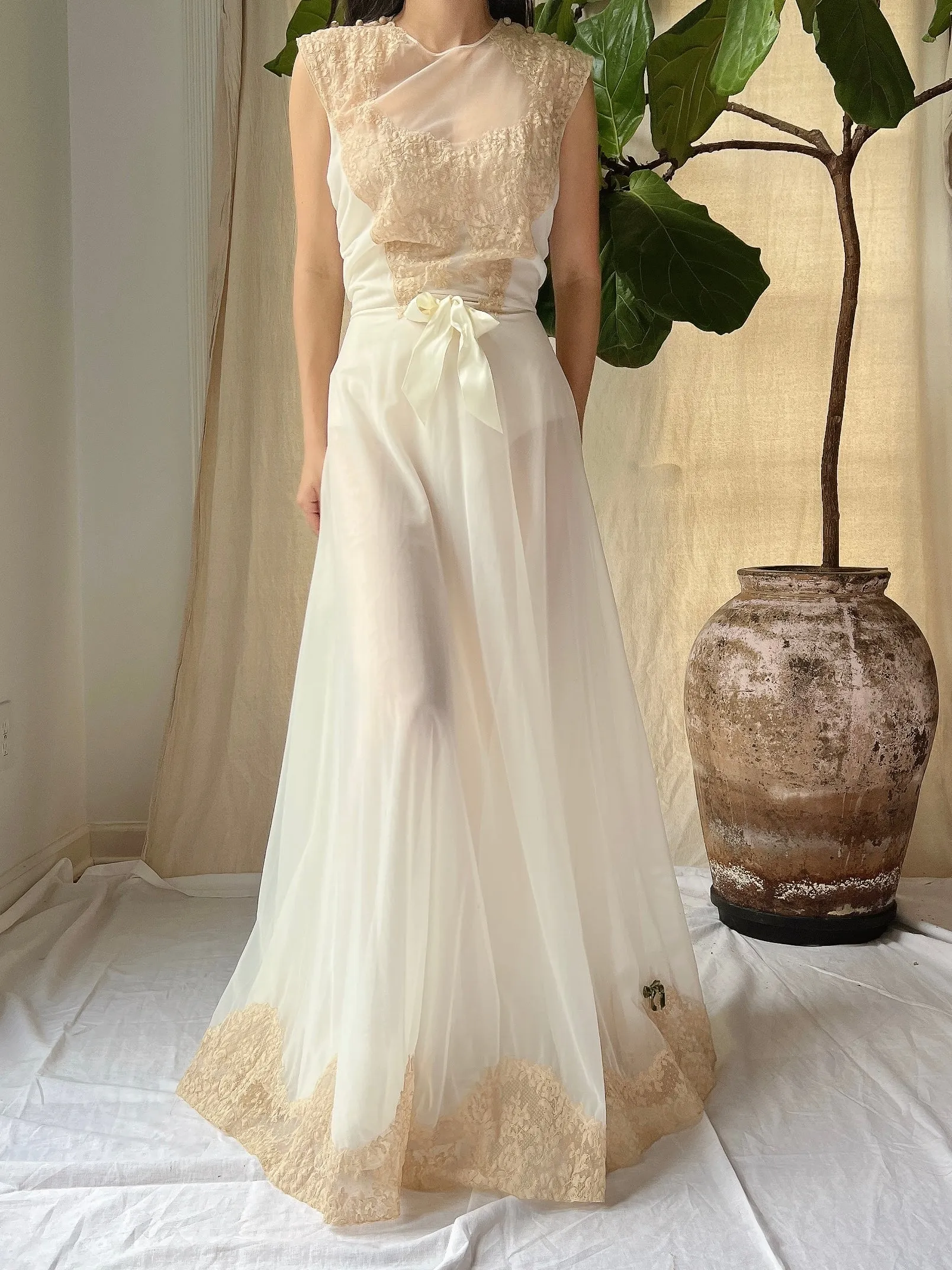 1960s Lace Nylon Slip Gown - XS
