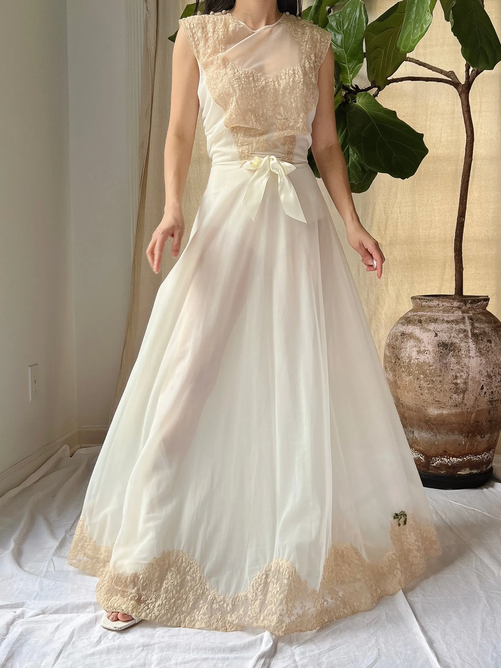 1960s Lace Nylon Slip Gown - XS