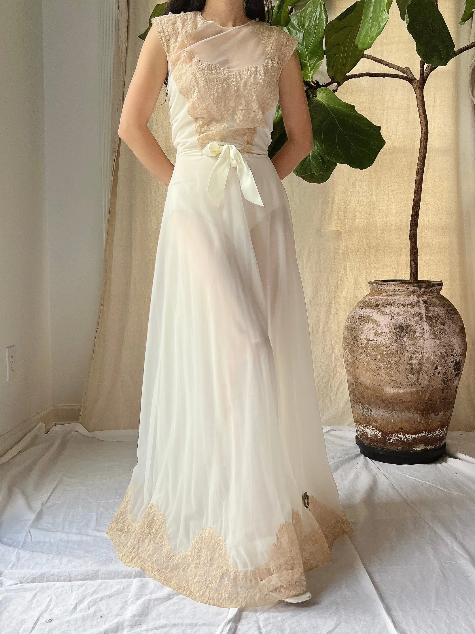1960s Lace Nylon Slip Gown - XS