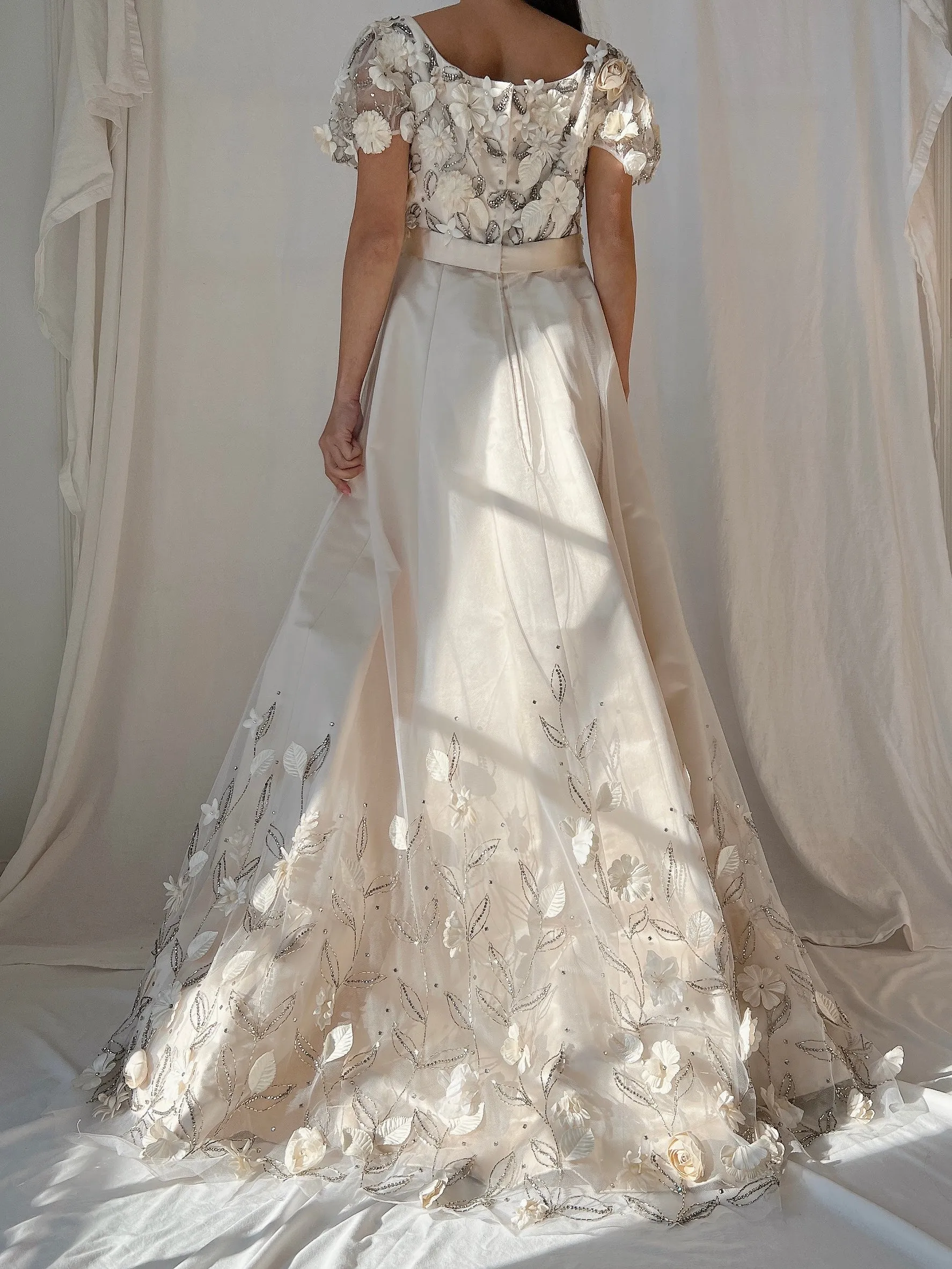 1960s Nolan Miller Silk Floral Applique Gown - S
