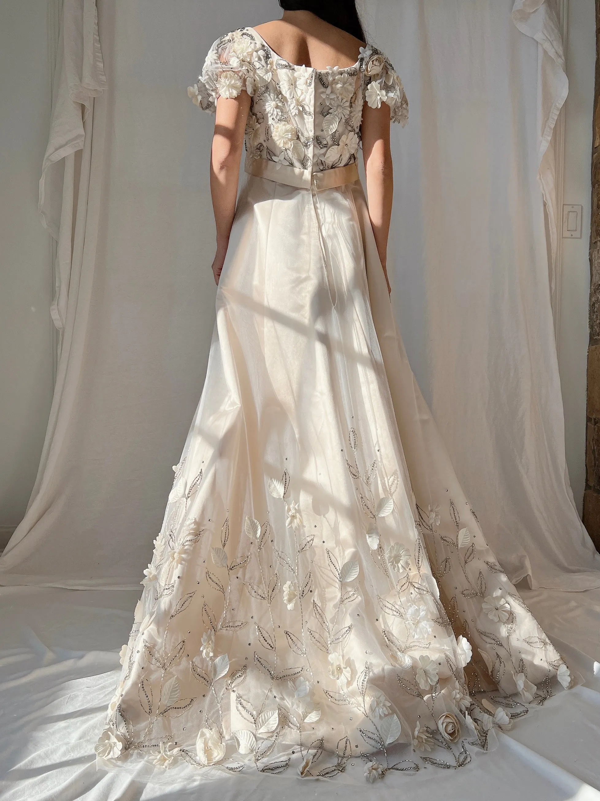 1960s Nolan Miller Silk Floral Applique Gown - S
