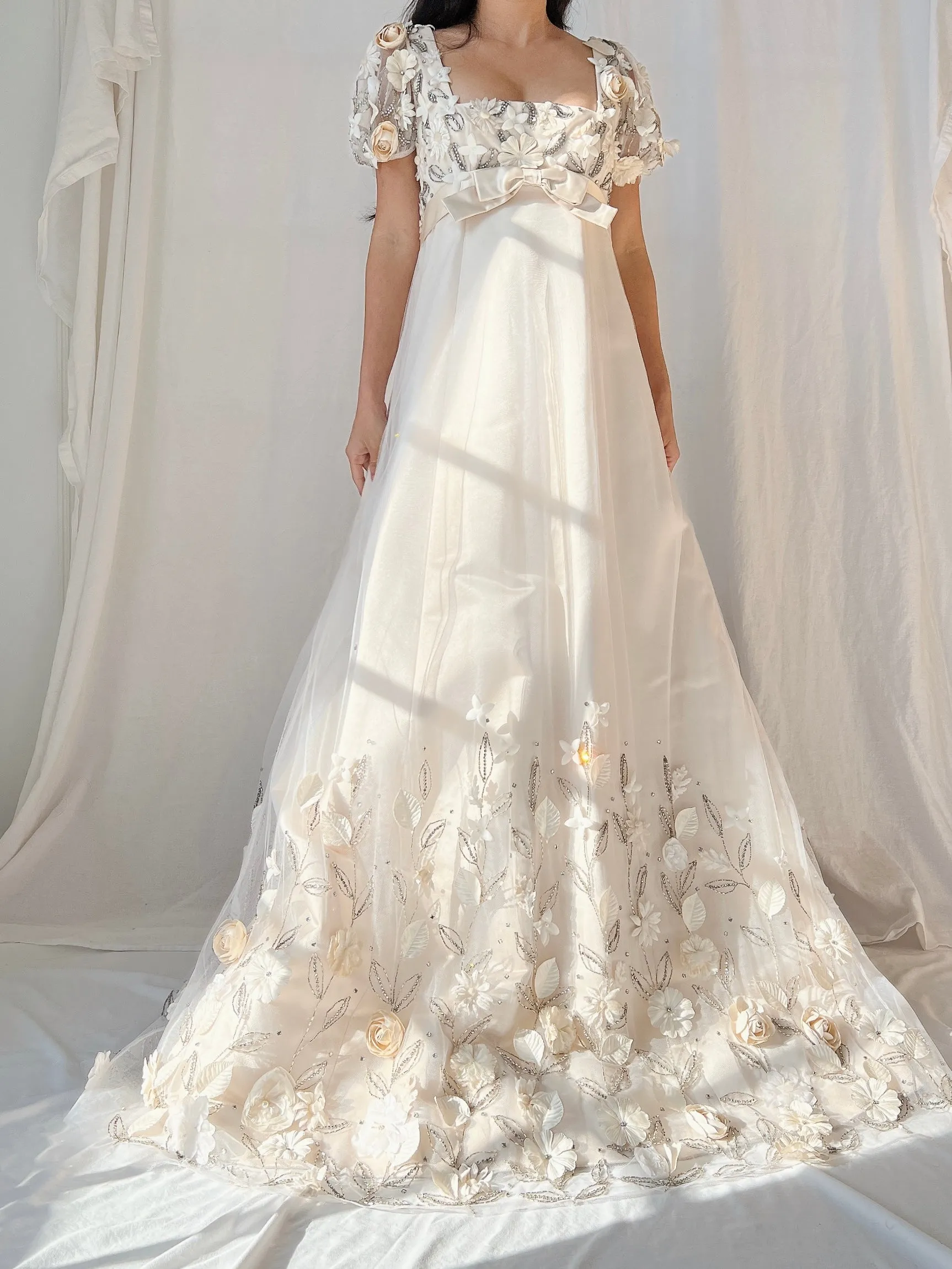1960s Nolan Miller Silk Floral Applique Gown - S