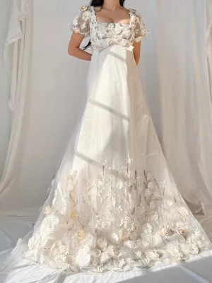 1960s Nolan Miller Silk Floral Applique Gown - S