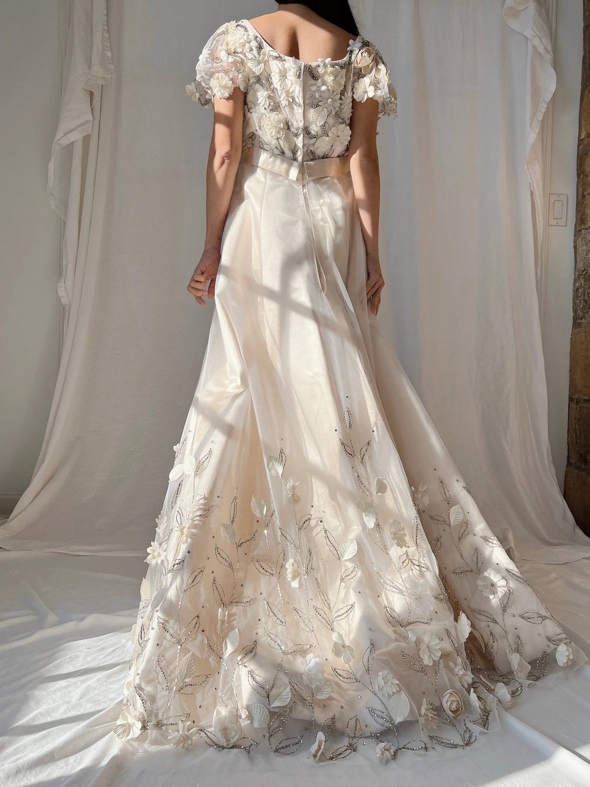1960s Nolan Miller Silk Floral Applique Gown - S