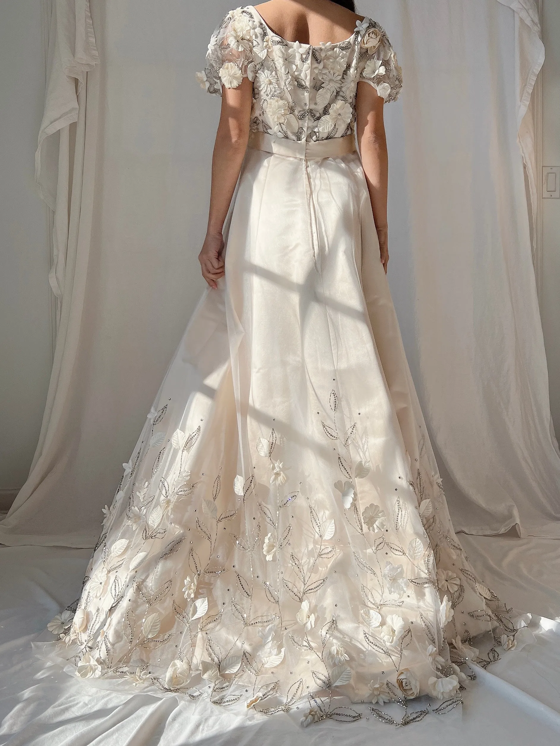 1960s Nolan Miller Silk Floral Applique Gown - S
