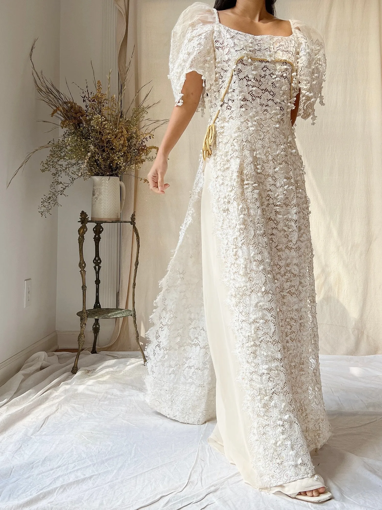 1970s Lace Tunic with Embellishments - S