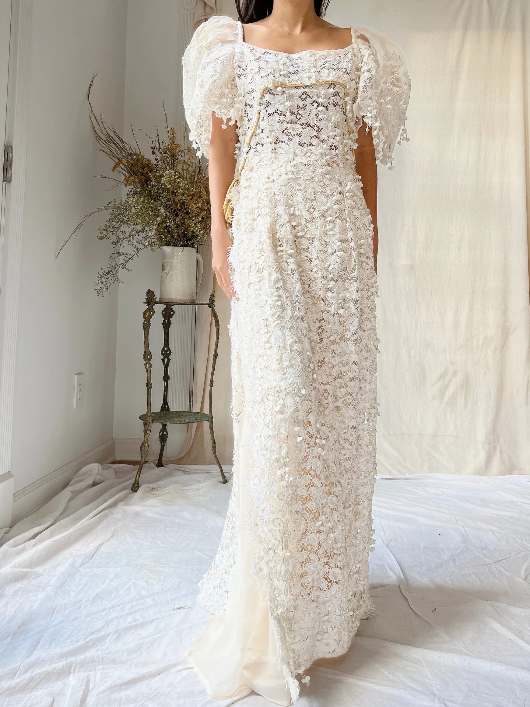 1970s Lace Tunic with Embellishments - S