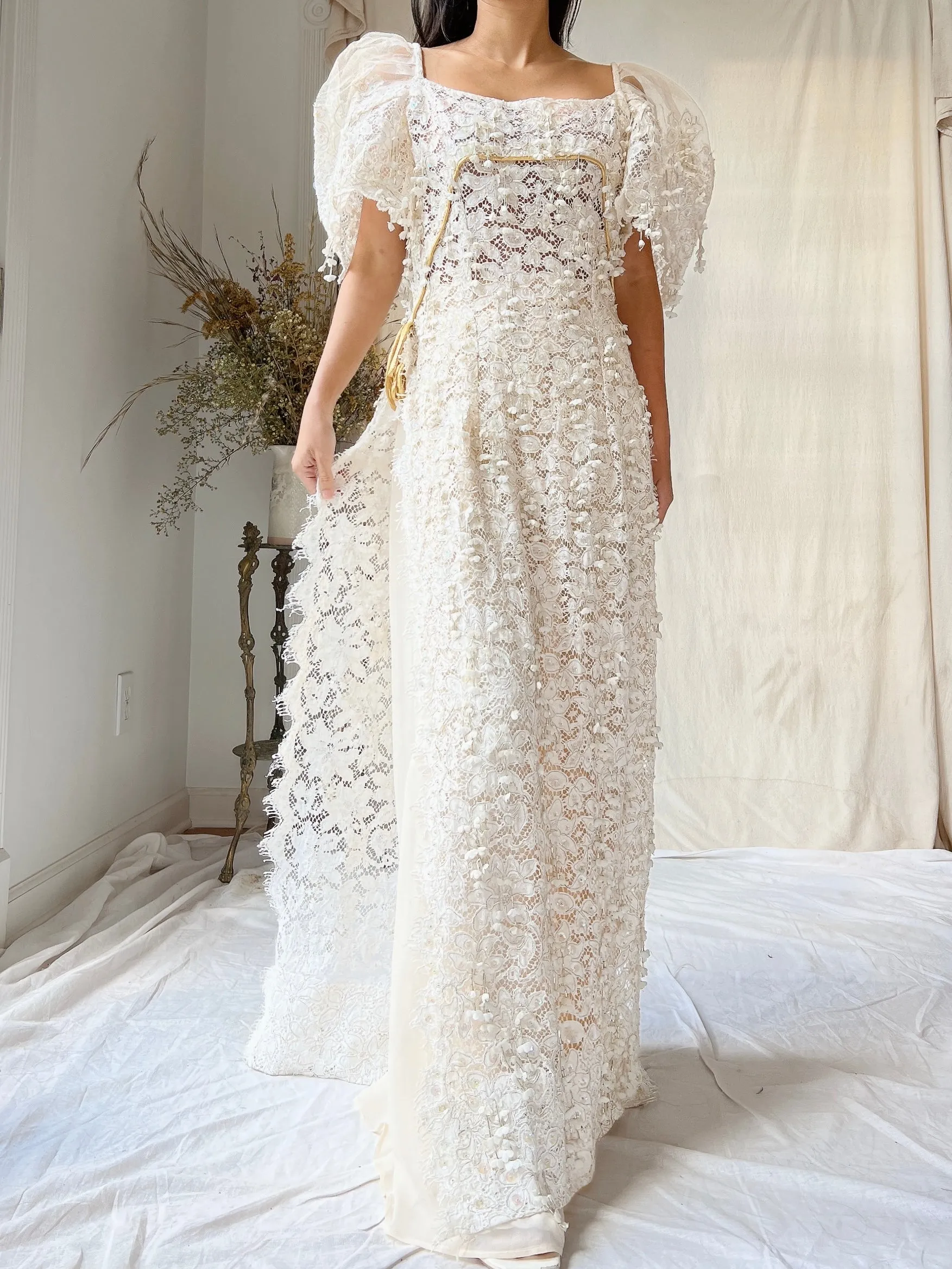 1970s Lace Tunic with Embellishments - S