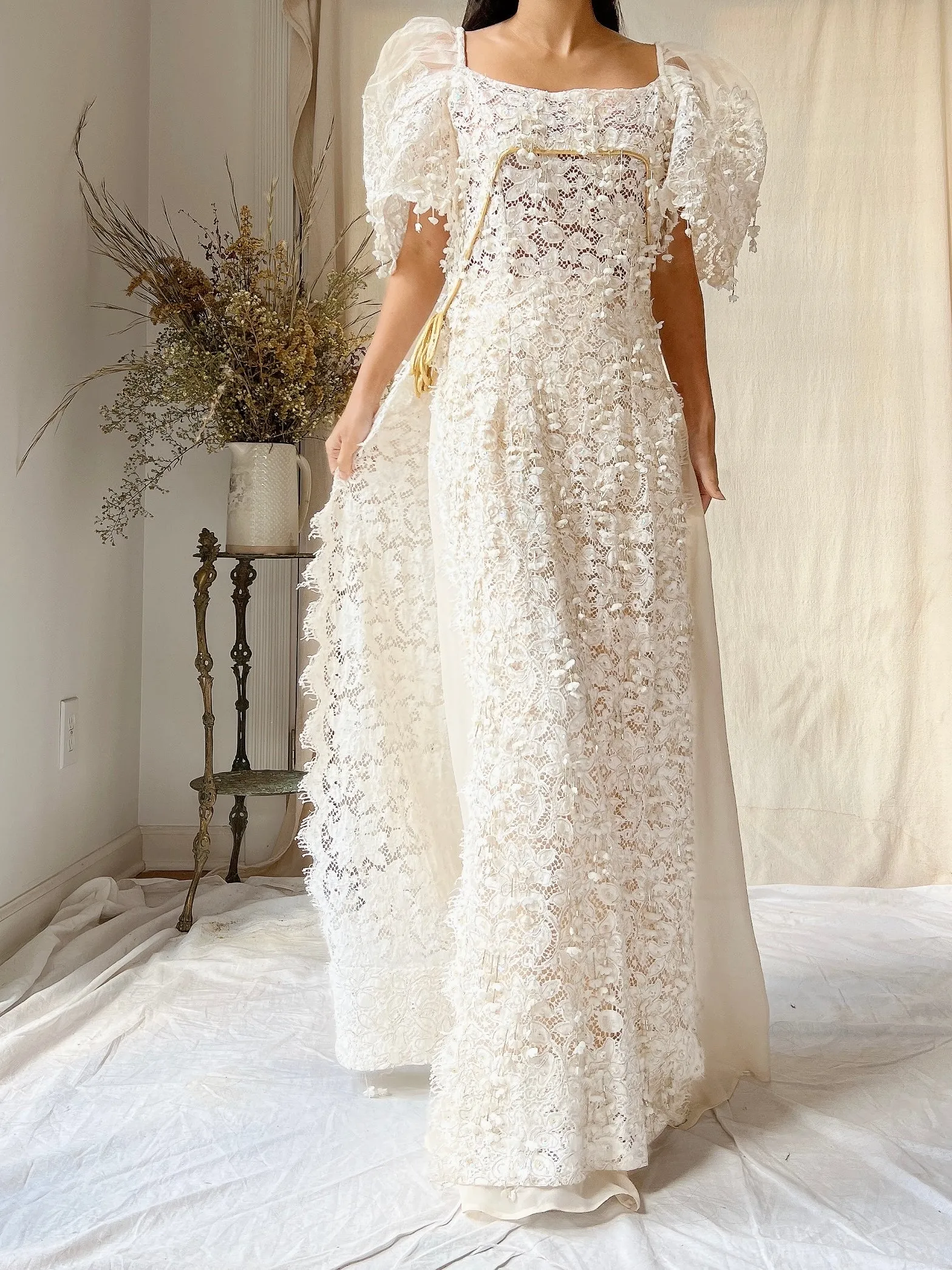 1970s Lace Tunic with Embellishments - S