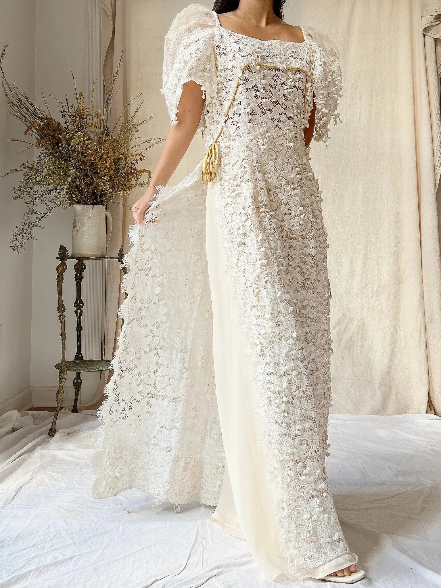 1970s Lace Tunic with Embellishments - S