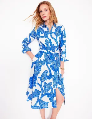 Amy Cotton Midi Shirt Dress-Cerulean Blue. Paisley Whirl