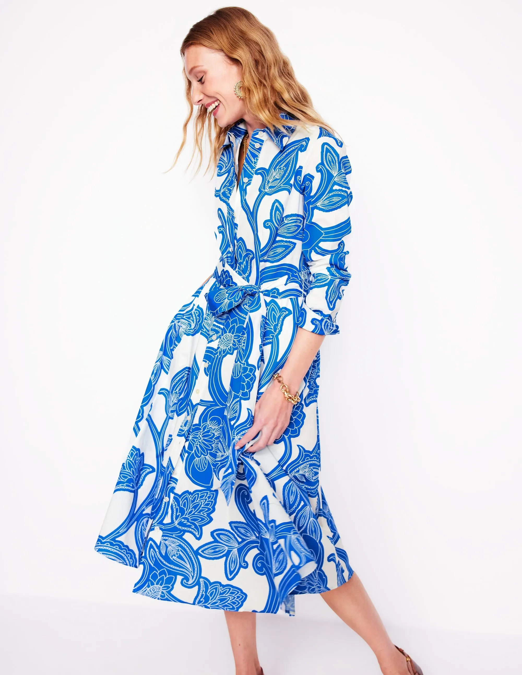 Amy Cotton Midi Shirt Dress-Cerulean Blue. Paisley Whirl