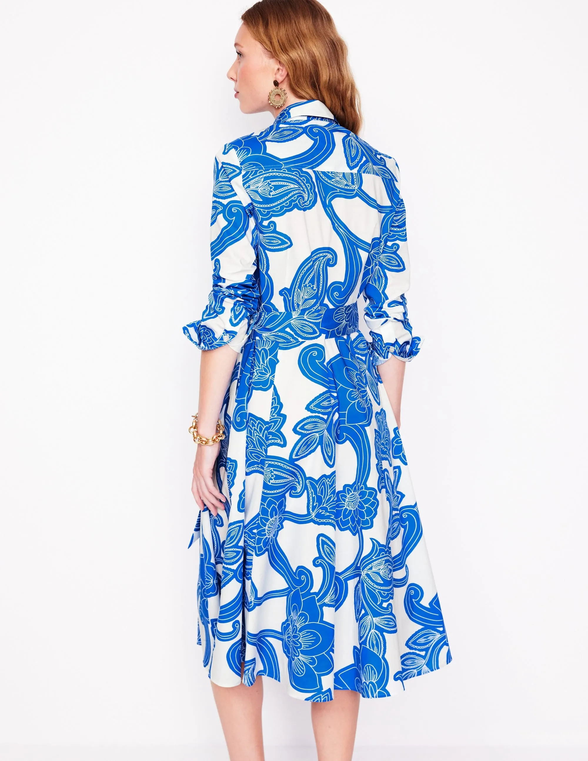 Amy Cotton Midi Shirt Dress-Cerulean Blue. Paisley Whirl