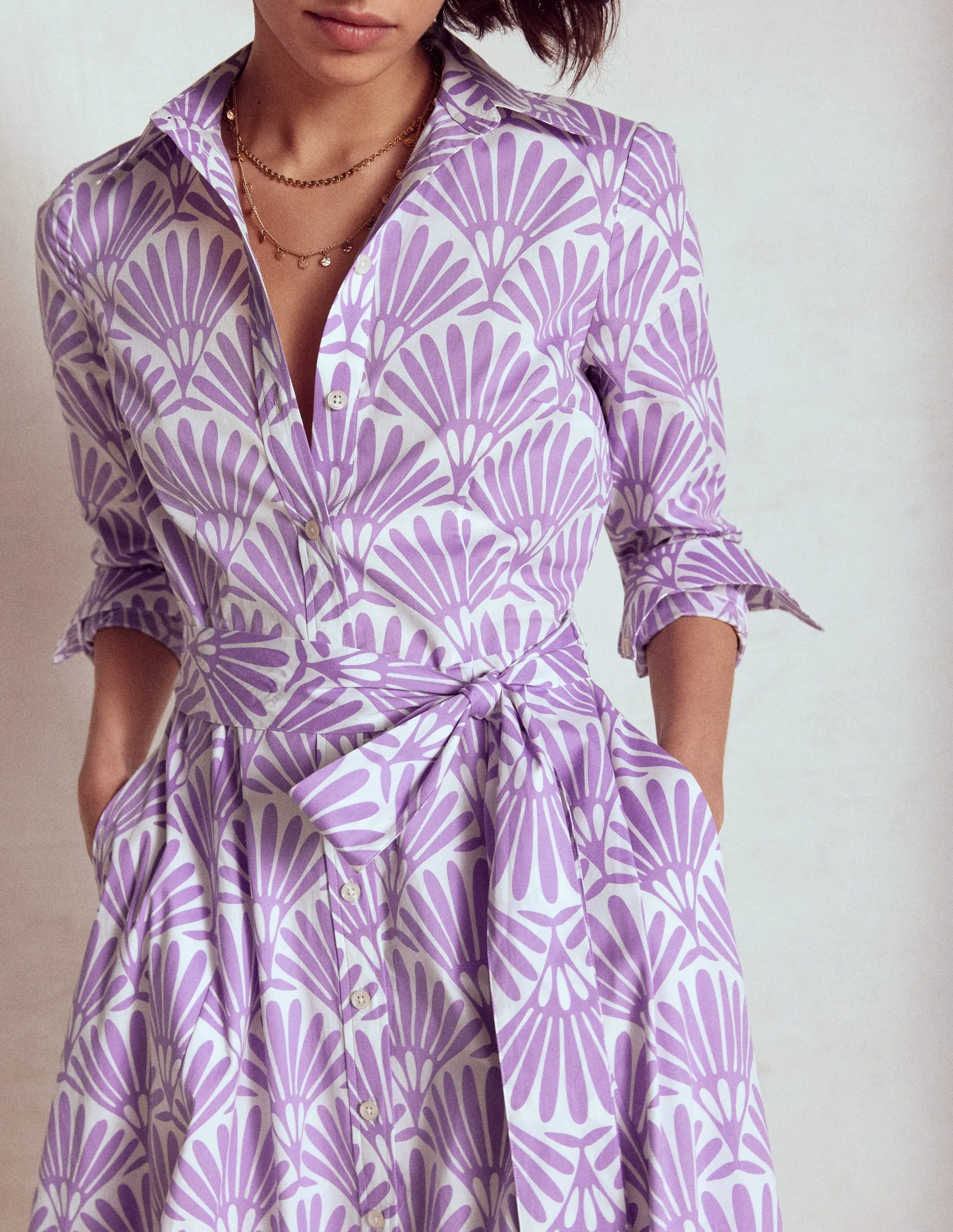 Amy Cotton Midi Shirt Dress-Pretty Violet. Deco Palm