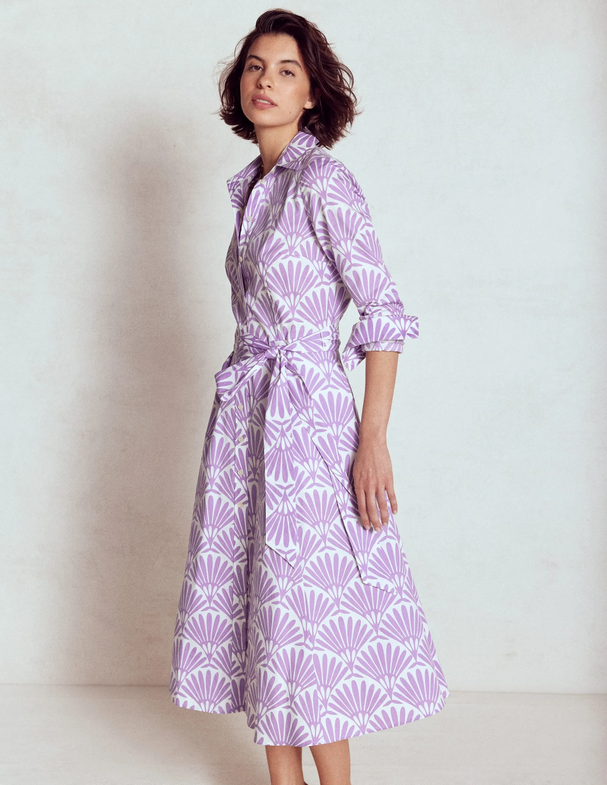 Amy Cotton Midi Shirt Dress-Pretty Violet. Deco Palm