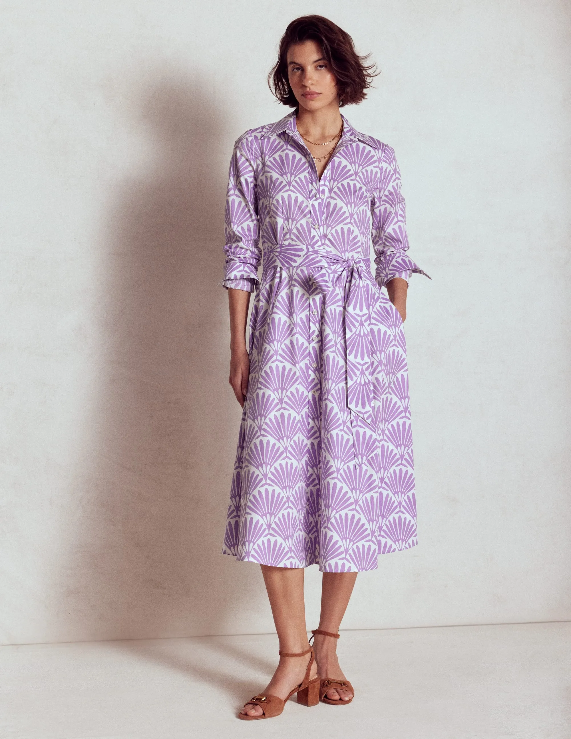 Amy Cotton Midi Shirt Dress-Pretty Violet. Deco Palm