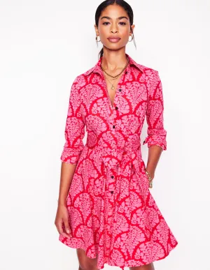 Amy Cotton Short Shirt Dress-Poppy Red. Blossomy
