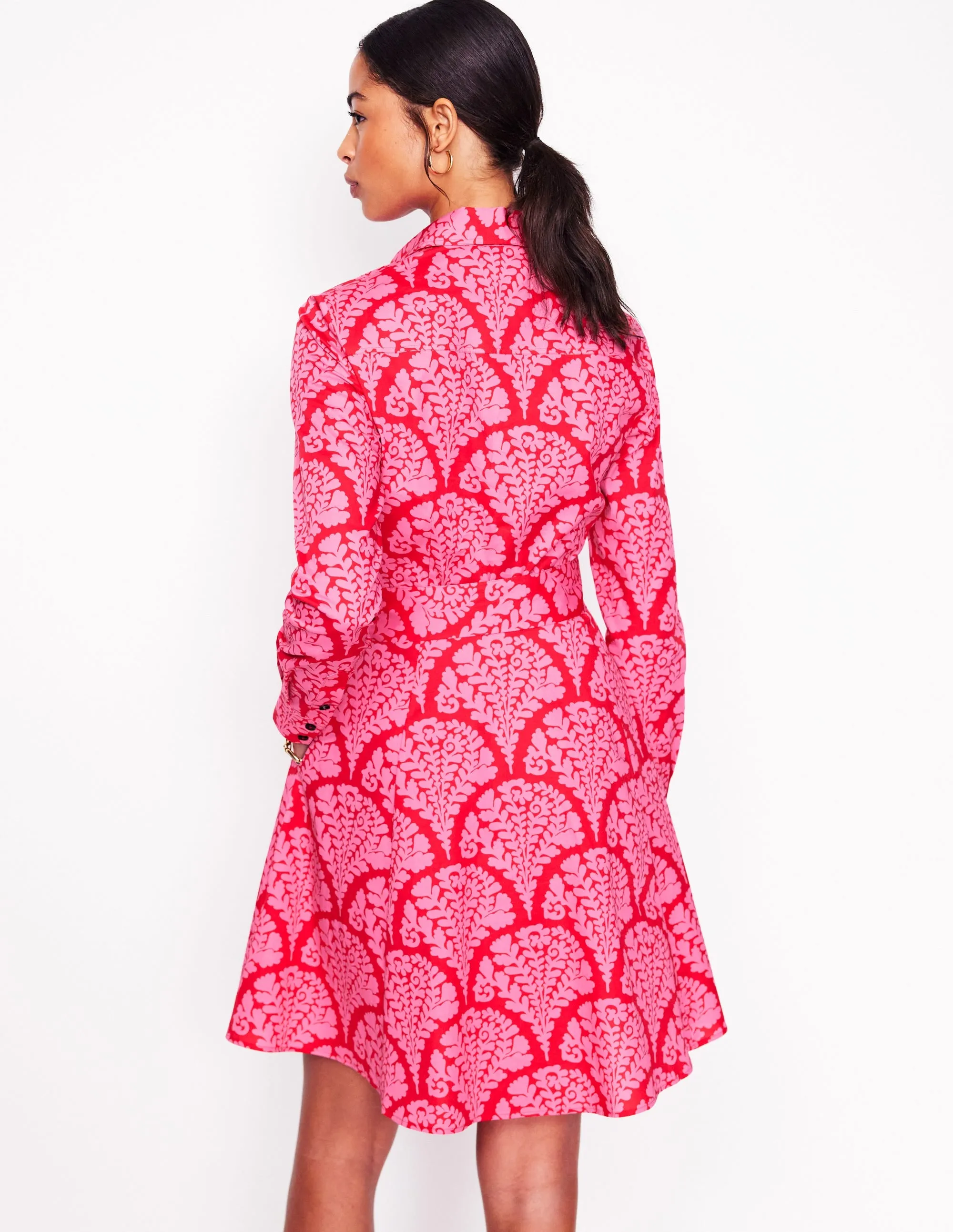 Amy Cotton Short Shirt Dress-Poppy Red. Blossomy