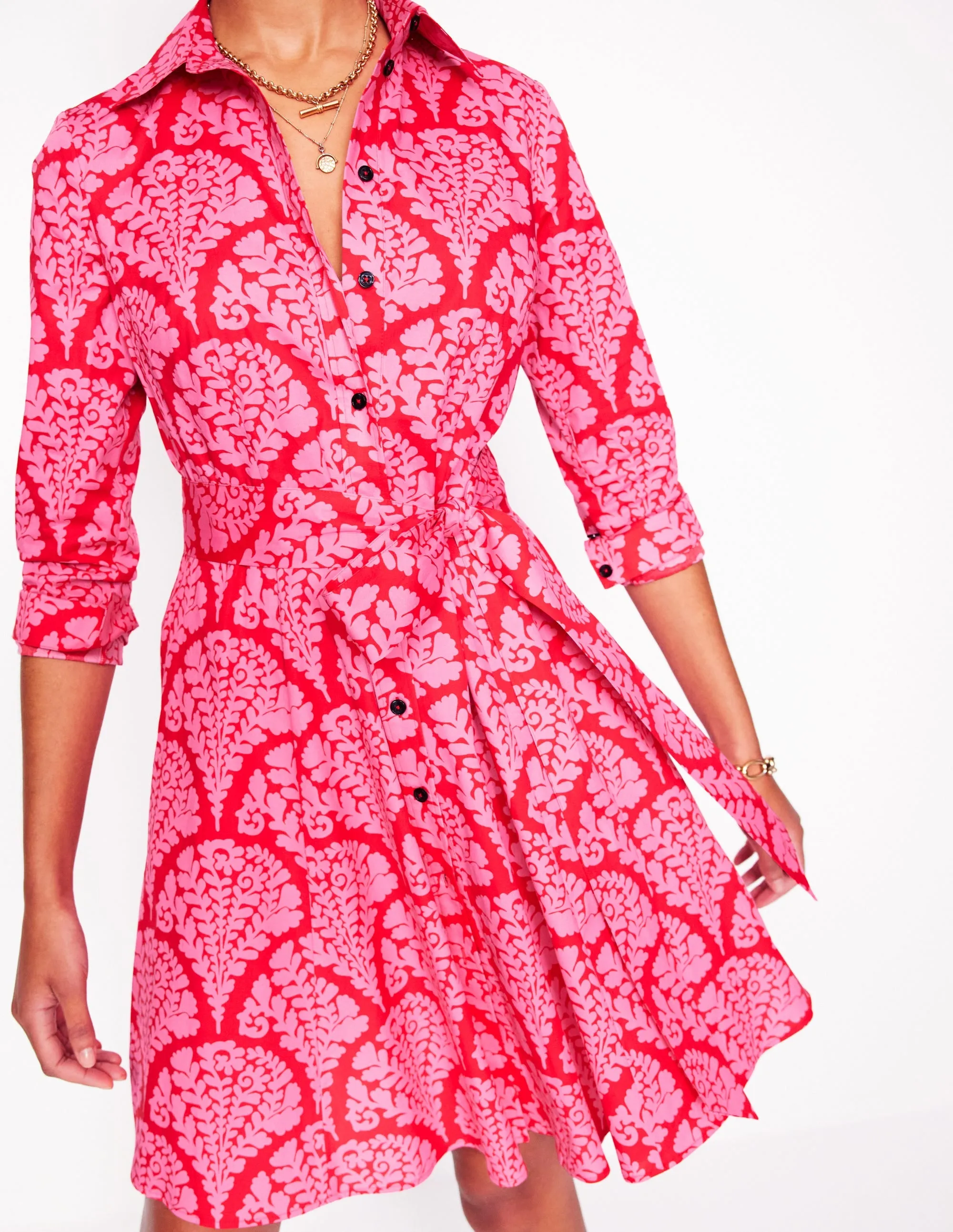 Amy Cotton Short Shirt Dress-Poppy Red. Blossomy