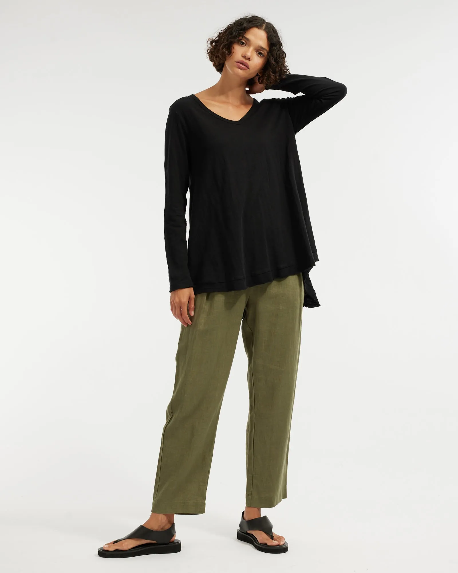 Andie Long Sleeve Tunic Top - Black