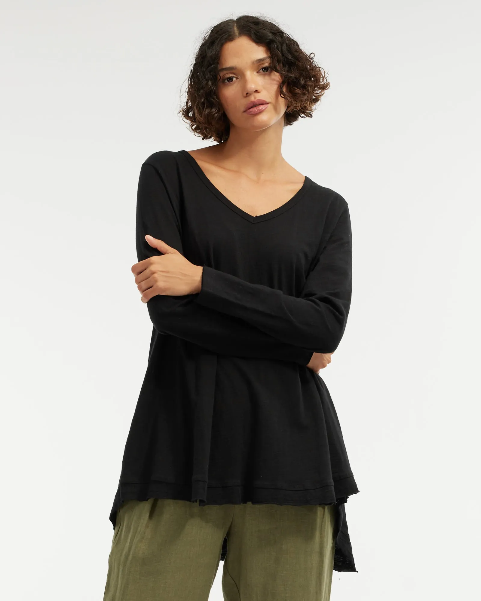 Andie Long Sleeve Tunic Top - Black
